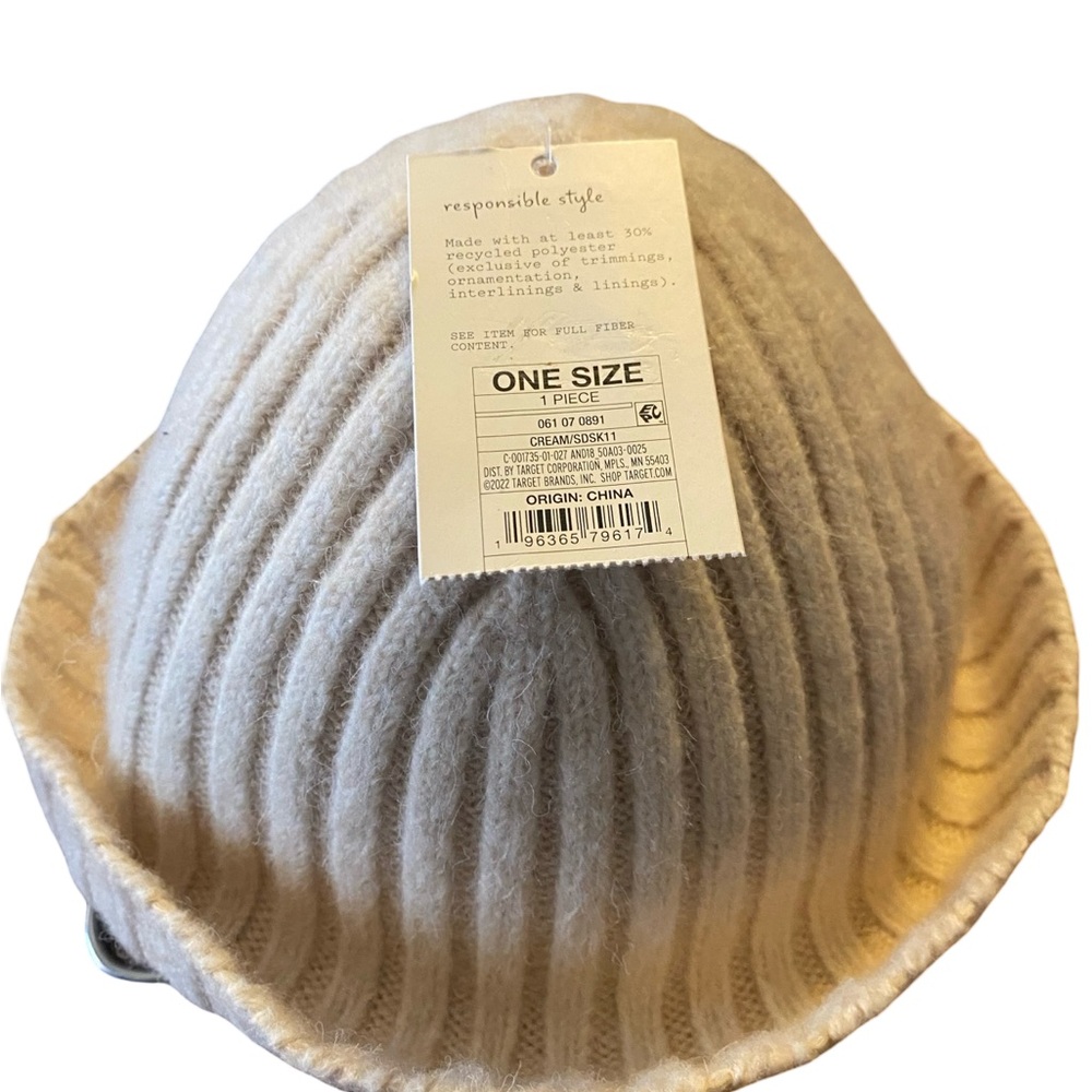 Target Cream Ribbed Knit Hat - Picture 3 of 3